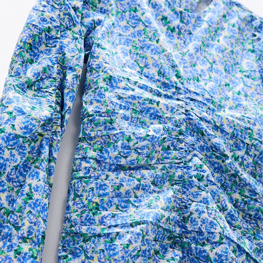 NWT Zara Blue White Floral Cotton Long Sleeve Top XS Garden Party - Picture 5 of 15